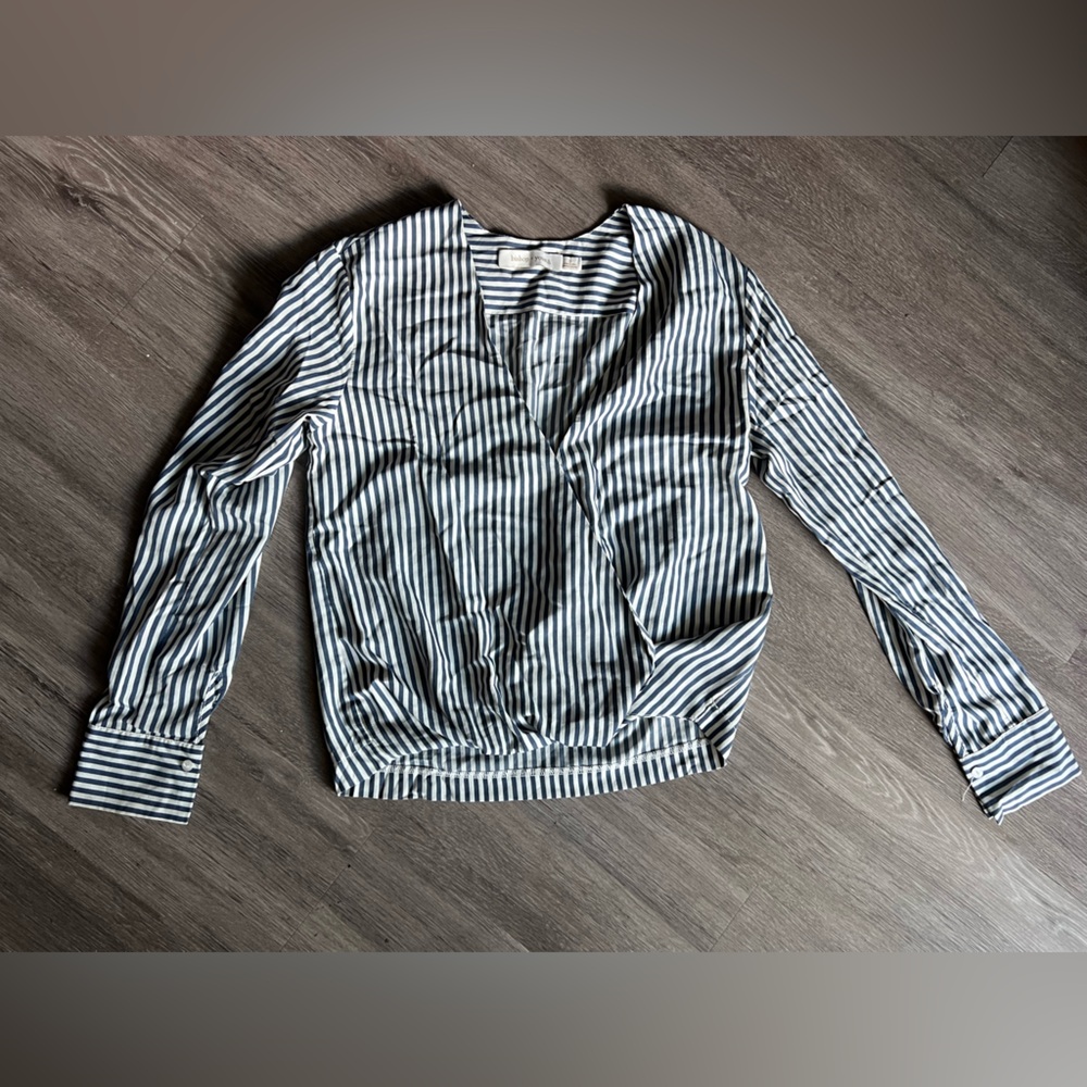 bishop + young Navy and White Striped Blouse
